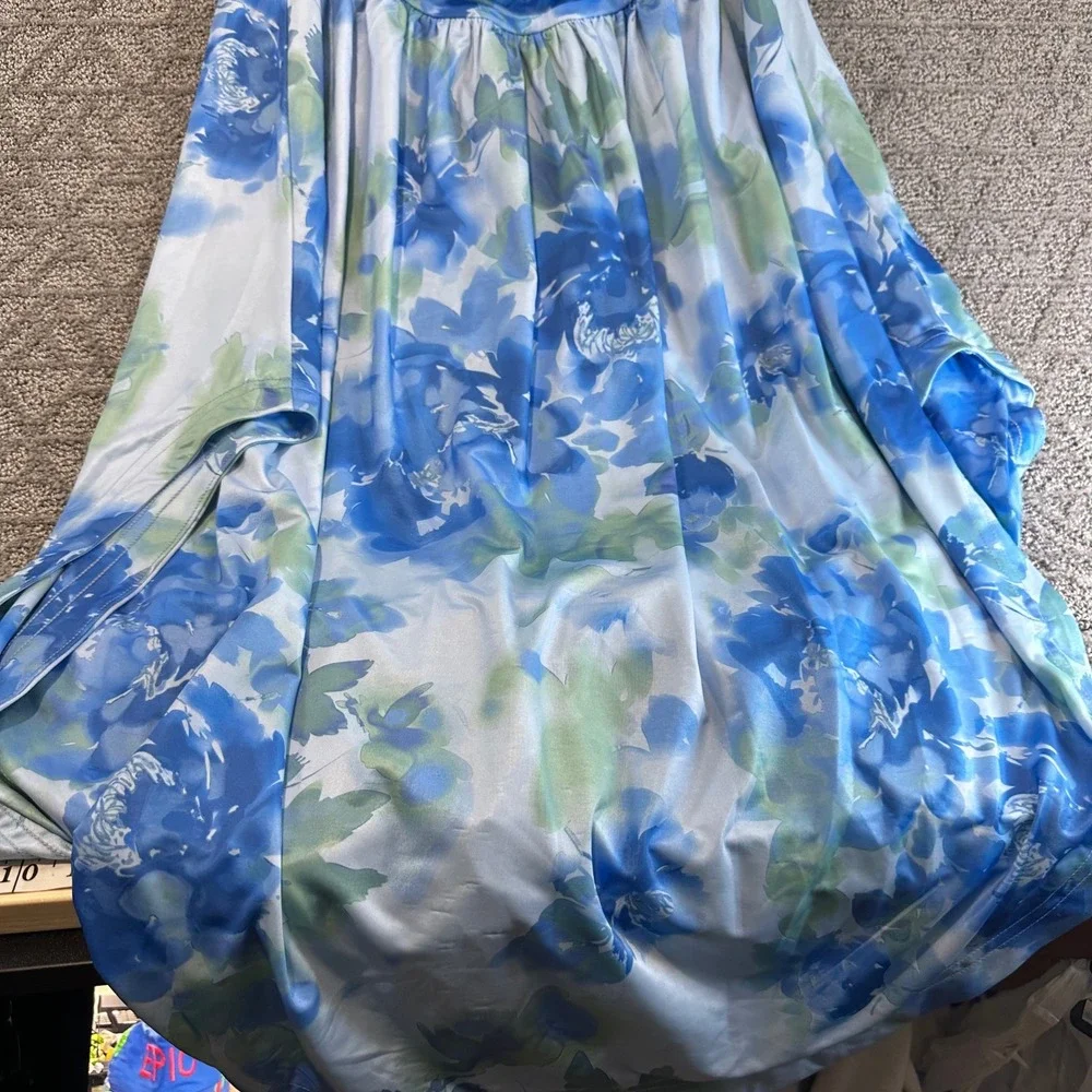 Free‎ People Aqua Combo Blue Floral Ruched Halter Maxi Dress Size M